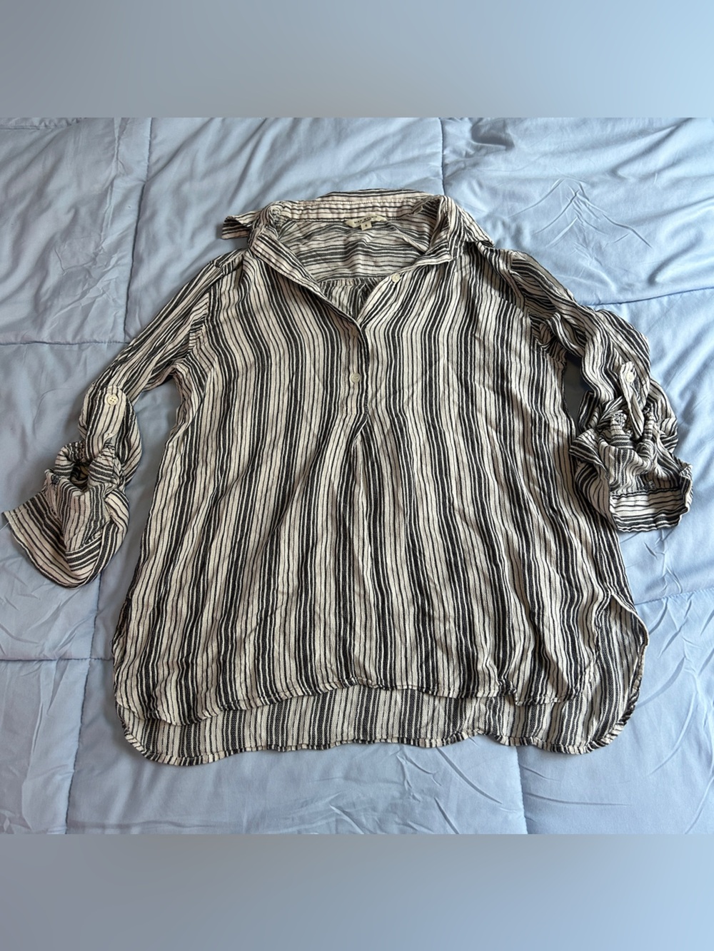 Max Studio Stripe Collar Half Button Blouse Women’s Small